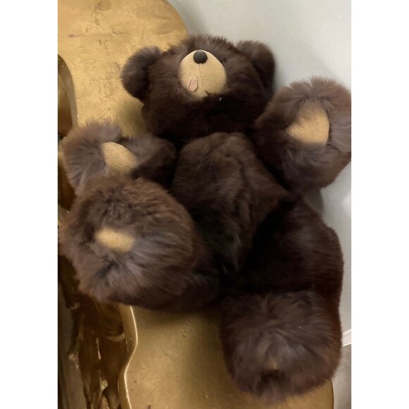 Vintage Handmade Brown Rabbit Fur & Suede Teddy Bear One Of A Kind Jointed 12″ - Picture 3 of 6